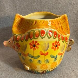 Hand Painted Colorful Floral Fish Shaped Ceramic Art Pitcher Vase Made in Italy